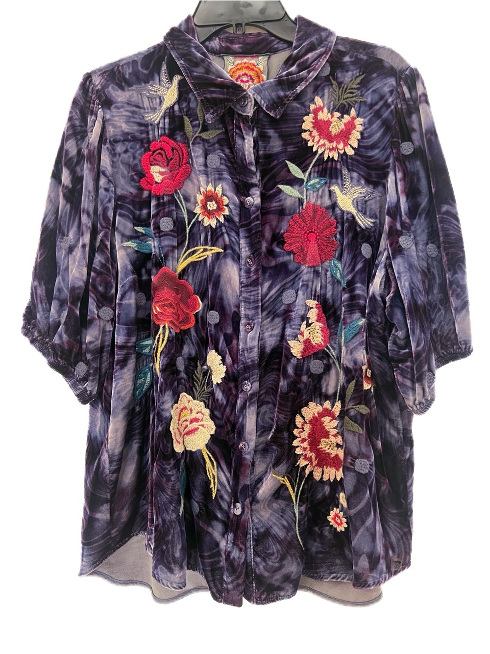 Johnny Was “Junia velvet Lisbon embroidered shirt  in boysenberry . size large